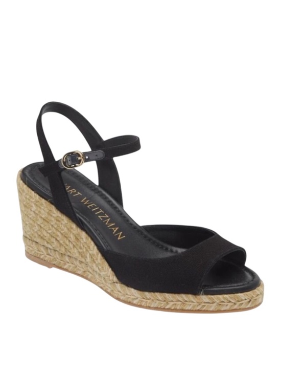 Stuart Weitzman Shoes - STUART WEITZMAN Tia Espadrille Wedge Sandal Black Ankle Strap Size 10 NEW